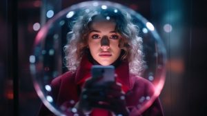Retrato de una mujer utilizando un teléfono móvil